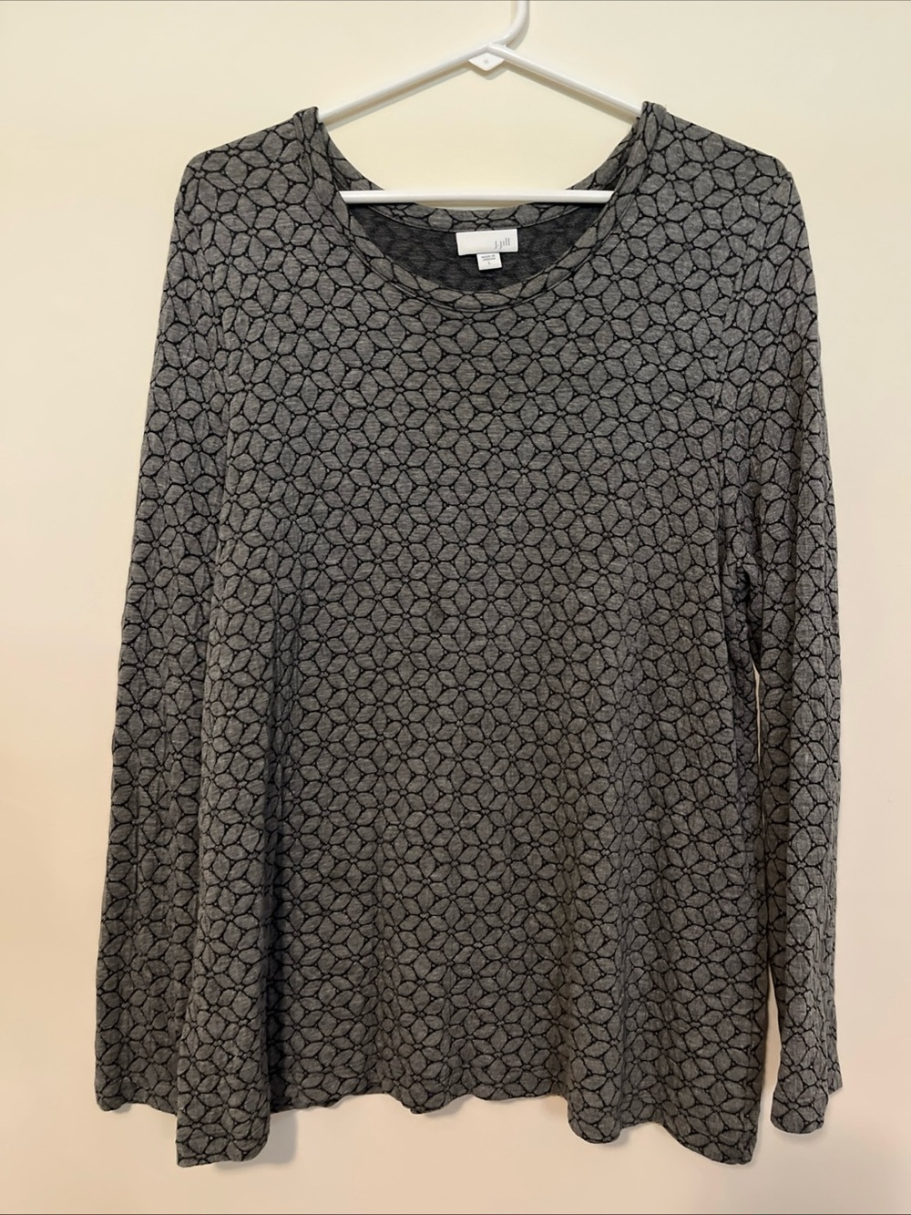 WOMEN’S J JILL LONG SLEEVE GREY BLACK HEAVY GEOMETRIC BLOUSE TOP SHIRT LARGE